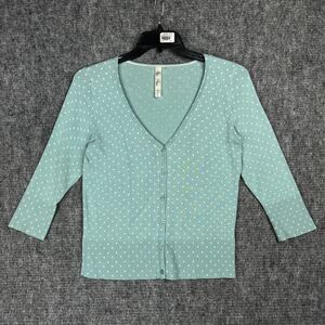Pina Rossi Sweater Womens L Green Cardigan Polka Dot Button Up Business Casual